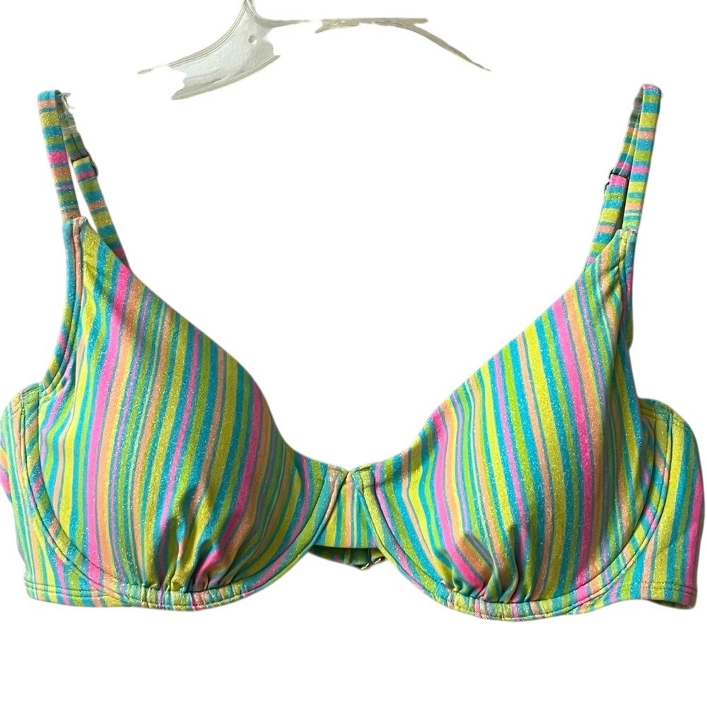 Wild Fable Sparkle Underwire Striped Bikini Top Womens Large Green Stretchy NWT
